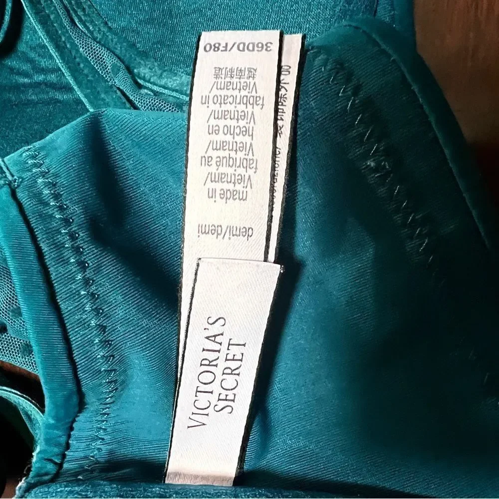 Victoria’s Secret Teal Demi Front Closure Bra Sheer and Velvet Accents  36DD